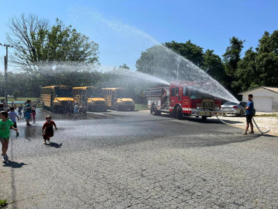 Firefighters visiting Sandy Ridge Elementary School
