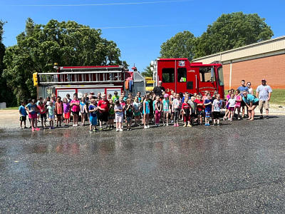 Firefighters visiting Sandy Ridge Elementary School