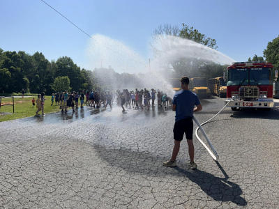 Firefighters visiting Sandy Ridge Elementary School