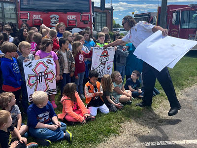 Firefighters visiting Sandy Ridge Elementary